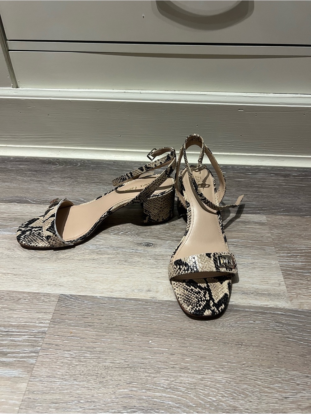Essex Lane Snake-Print Block Heel Sandals - Black/Beige